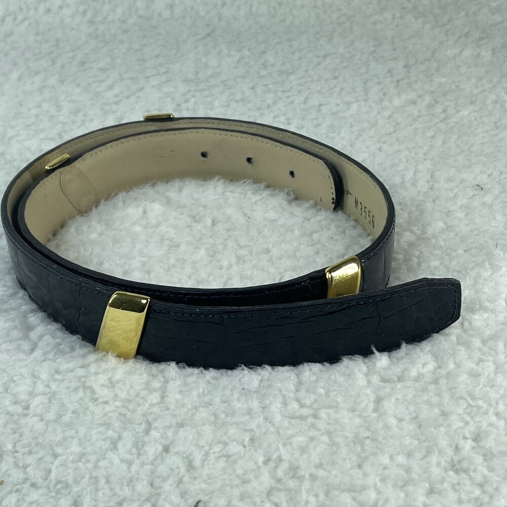 Calderon Belt Womens Sz 28-29 Black Gold Buckle Vintage M3556
